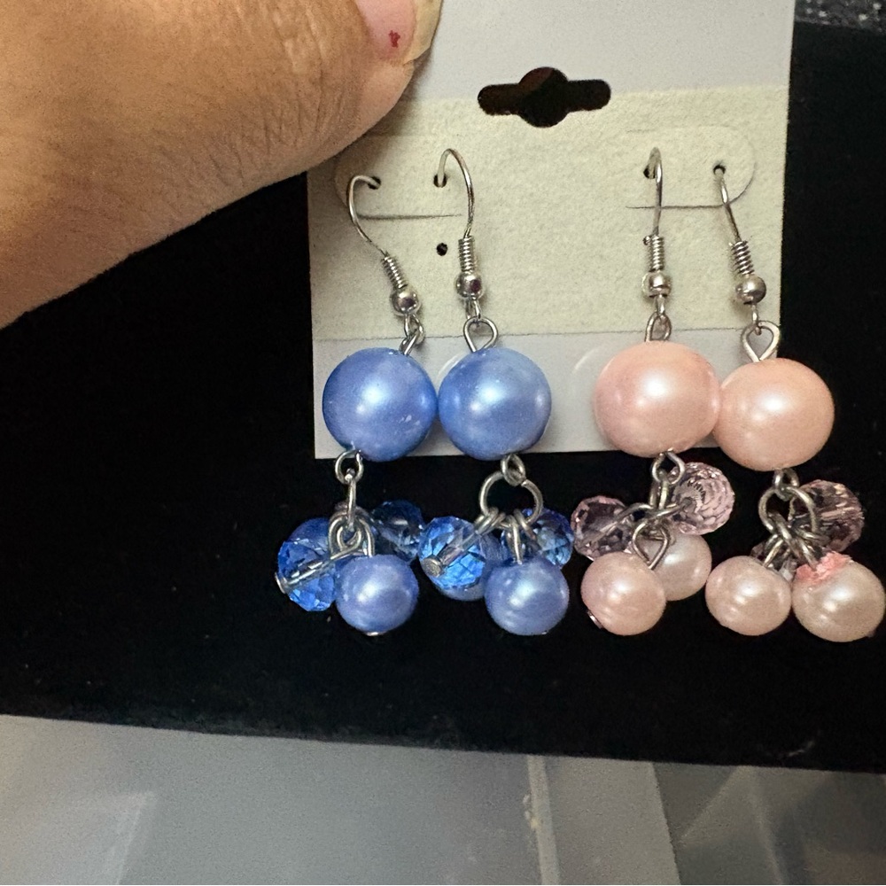 Elegant Blue and Pink Dangle Earrings